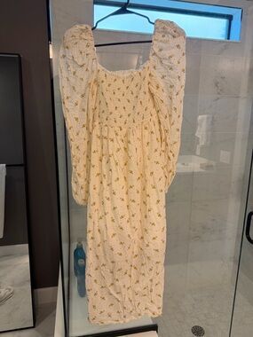 Nothing Fits But Cream Floral Puff Sleeve Midi Dress